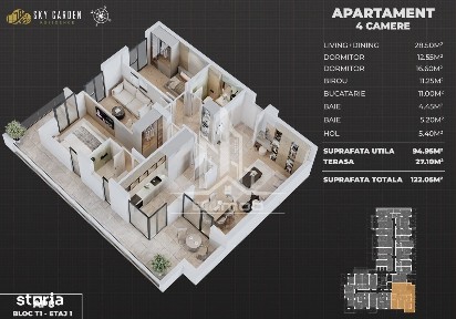 Apartament 4 camere 2 bai Sky Garden.