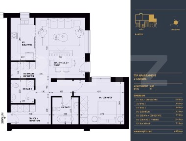 Apartament cu 2 camere, 2 bai si gradina, 65.5 mp - Complex Rezidentia