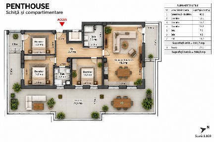 Penthouse modern cu 4 camere si terasa de 77 mp de vanzare