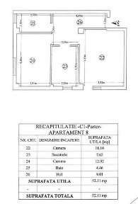 Apartament 2 camere decomandat 52.11 mp Valea Adanca