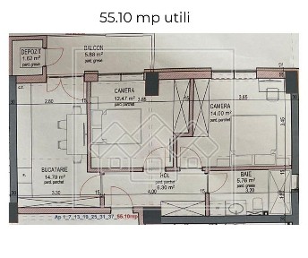 Apartament 2 camere + balcon, debara, et. 2, zona Doamna Stanca