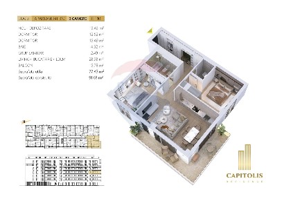 Apartament cu 3 camere, Capitolis Residence, Tractorul
