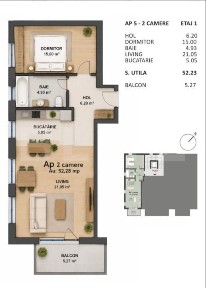 Apartament 2 camere, 52.23 mp, zona Dorobantilor