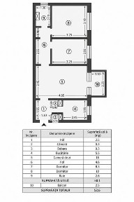Apartament 3 camere, 52.6mp, semidecomandat, Dacia