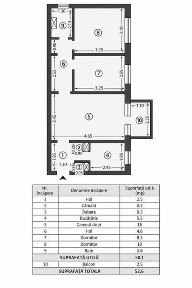 Apartament 3 camere, 53mp, semidecomandat, Dacia, etaj 2, geam la baie
