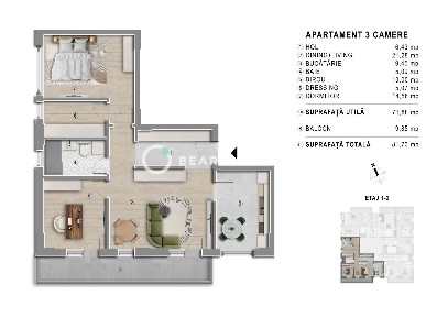 3 Camere | 2 Bai | Bloc boutique | Popesti Leordeni