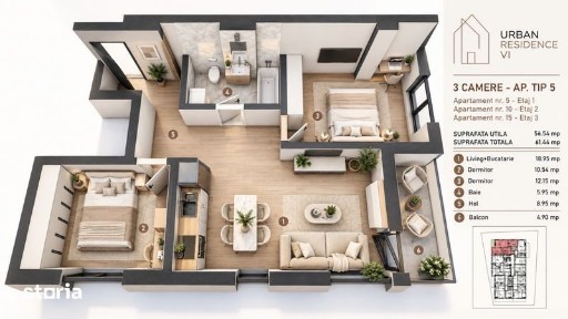 Apartament 3 camere etaj 1 bloc nou cu lift