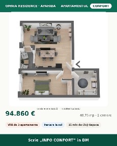 Apartament 2 camere, 49 mp, Apahida - vilă 3 ap., 15 min Cluj, 94.860€
