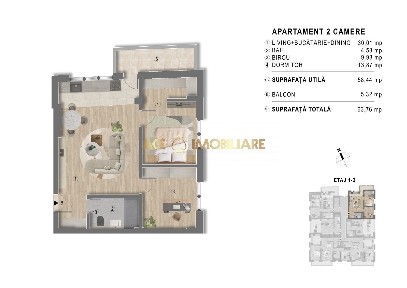 2 camere + Birou de vanzare | Popesti Leordeni | 0% Comision | Central