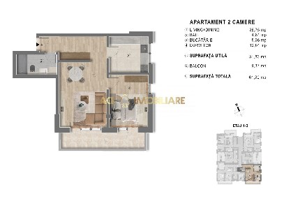 2 Camere de vanzare | Popesti Leordeni | 0% Comision | Centrala