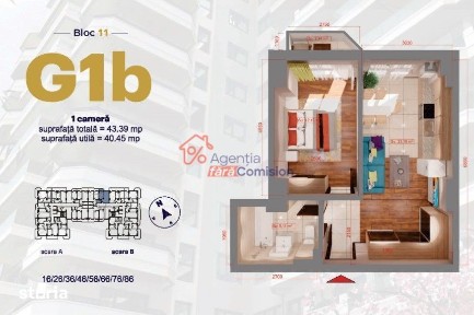 Apartament 1C, Copou, 43,4mp, 110000euro+TVA