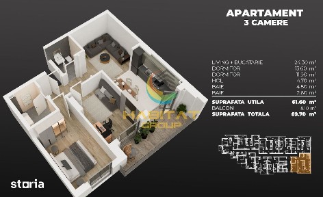 Vânzare Apartament 3 camere 70 mp - Popești Leordeni Metrou Berceni