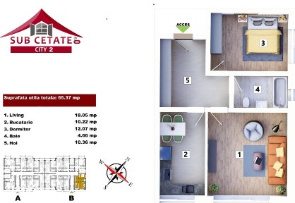 Apartament nou-intabulat-2 camere cu parcare de vanzare Subcetate City